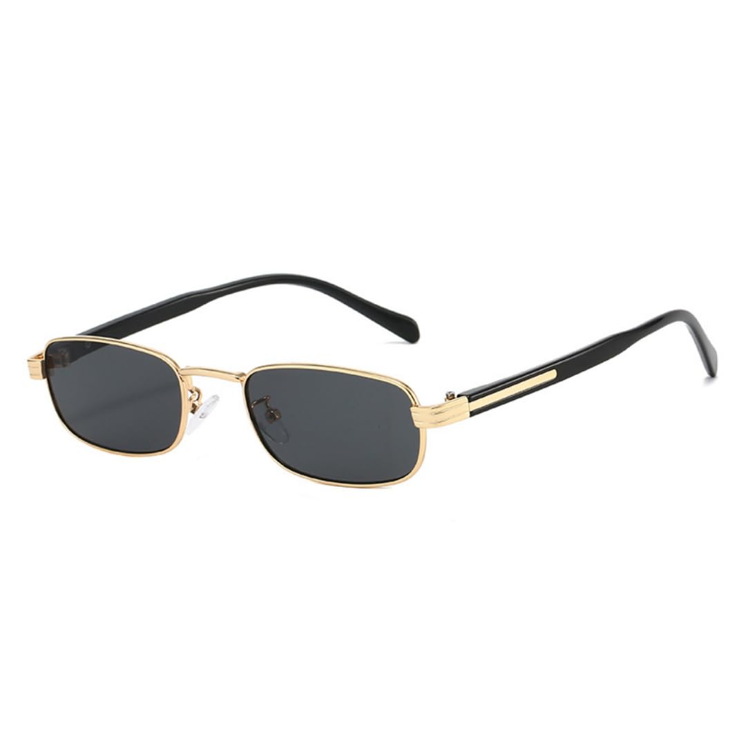 Trendige schmale quadratische Sonnenbrille für Damen, schmaler goldfarbener Metallrahmen, UV400-Sonnenbrille für Damen, Retro-Mode-Accessoire für Partys
