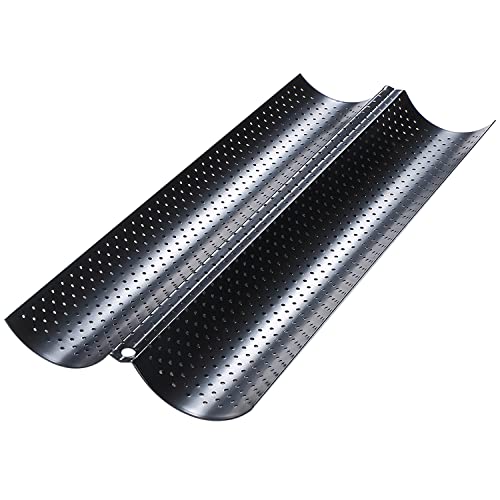 Dilpeak Baguette Backform, Brot Backen Zubehör, Backformen, Baguette-Backblech mit Antihaftbeschichtung für 2 Baguettes, Hochwertige Backform Baguette (38x16.2x2.4cm) Black