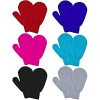 MENOLY 6 Pairs Toddler Magic Stretch Mittens Winter Warm Kids Knit Gloves for Little Girls Boys