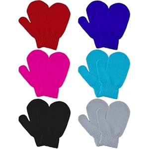 MENOLY 6 Pairs Toddler Magic Stretch Mittens Winter Warm Kids Knit Gloves for Little Girls Boys