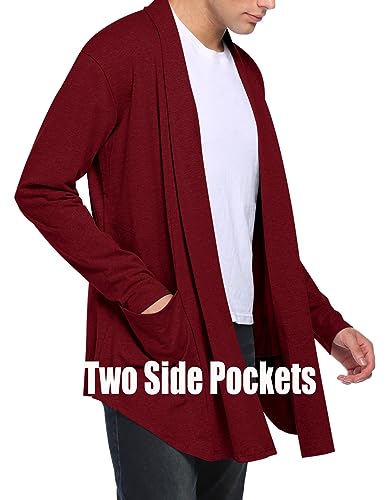 ELESOL Men's Ruffle Shawl Collar Cardigan Open Front Lightweight Long Length Drape Cape Overcoat3