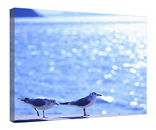 Lienzo de gaviotas en la playa con relieve para decorar salones modernos con estilo marinero