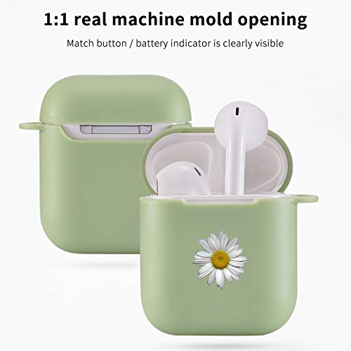 Maycari Cute Daisy Case For Airpods 2&1 With Keychain,（Green） Flowers Design Protective Soft Tpu Cover Compatible With Apple Airpods Charging Case For Girls&Boys #TOP5