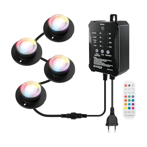 Éclairage de bassin submersible sur secteur, projecteurs paysagers sous-marins RGB sur secteur avec 4 lampes et télécommande, étanchéité IP68 – Idéal...