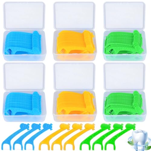 Hilo dental para niños, 320 unidades de palillos de hilo dental para niños, soporte para hilo dental, para limpieza de los dientes interdentales, mango es una jirafa en 4 colores