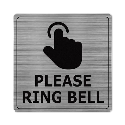 Please Ring Bell Sign Aluminium 15 × 15 cm Waterproof Durable Reflective Metal Warning Sign for Indoor Outdoor Business Office with Removable Adhesive 2 Pack