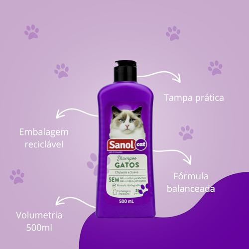 Sanol Dog Shampoo De Pêlos Para Gatos 500 Ml Roxo