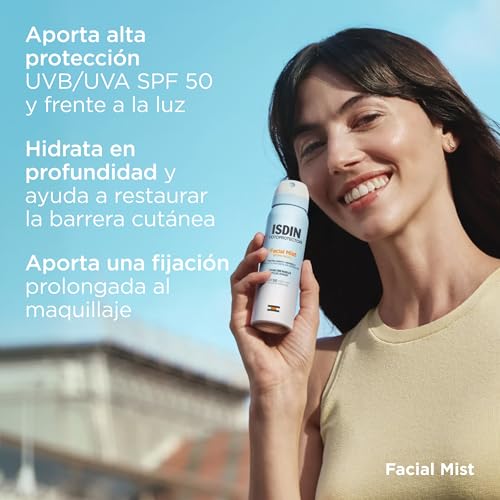 Miniatura 4 de ISDIN Fotoprotector Facial Mist SPF50, Protector Solar facial en spray formato bruma ultrafina e invisible, Protege, hidrata y refresca tu piel, 100ml | Formato bruma ultrafina, Invisible, Protege e hidrata, Refresca la piel