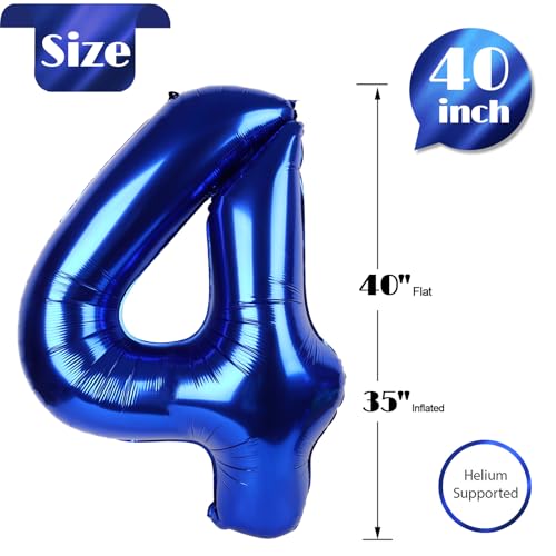 Image of Night Blue 4 Balloon, Number Balloons 40 Inch, 4th Birthday Decorations Four Large Numbers for Party Decor, Number 4 Balloon