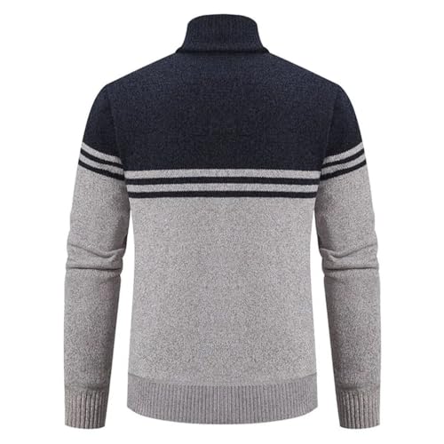Spring and Winter Men's Zipper Cardigan Contrasting Striped Long Sleeved Stand Up Collar Warm Knit Sweater3