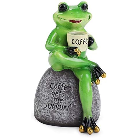 Sumnacon Resin Frog Figurines Sitting on Stone Statue Cute Creative Funny Green Frog Sculpture for Decoration Drinking Coffee Cover