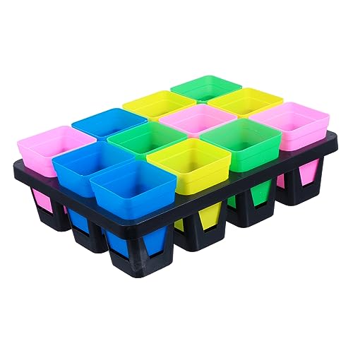 Happyyami 1 Juego 12 Bandeja De Plántulas Apoyo Apuestas Platillo Verde Semillas Cultivador Tapa Mini Plantas Cuadrado Bandejas De Celdas para Enrejado Maceteros Verdura El Plastico