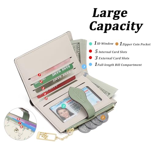 GAEKEAO Small Wallets for Women RFID Blocking Bifold Floral Vegan Leather Wallet Card Holder with Zipper Pocket ID Window2