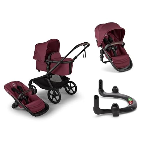 Bugaboo Kangaroo All-Terrain Single-to-Double Tandem Stroller for Infant and Toddler with Sibling Seat and Newborn Adapter - Dark Cherry