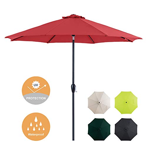 Tempera 9ft Patio Umbrella with Auto-Tilt and Crank Outdoor Garden Table Umbrella