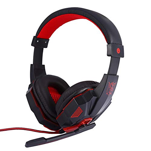 Betued Casque de Jeu Casque de Jeu stéréo Pliable avec Micro à réduction de Bruit sur l'oreille Casques filaires avec lumière LED Casque PS4 pour téléphones, Ordinateur Portable, Bureau(Rouge)