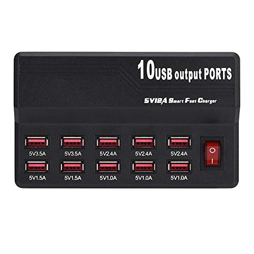 Caricabatterie USB 100-240V, 5V/12A 10 Interfaccia...