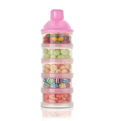 Accmor Formula Dispenser On The Go, 5 Compartments Stackable Formula Container for Travel, Baby Milk Powder Kids Snack Container, BPA Free - Thumbnail 4
