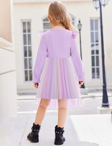 Image of Arshiner Toddler Girls Tulle Dresses with Bow Tie Fall Winter Long Sleeve Formal Party Dress 1-7 Y