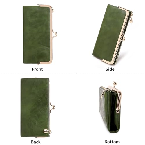 Image of Vintage Wallets for Women Large Bifold Kiss Lock Wallet for Women Leather Zip Clutch Coin Purse
