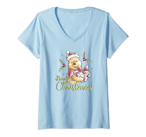 Winnie l'Ourson t-shirt de Noël à col v pour cocooning au coin du feu