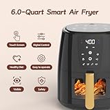 AboveMoon 6.0 QT Large Digital Air Fryer with Window for Kitchen Use,Nonstick Made without PFAS, Touchscreen Display,400F,Customized Temp/Time,NonStick Basket,Black