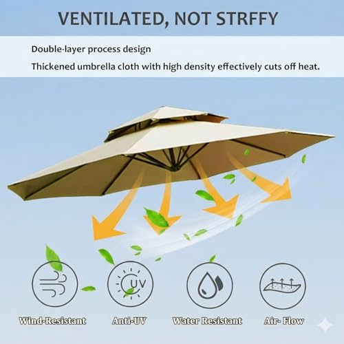 GLDDFDG 9FT / 8 Ribs Patio Umbrella Replacement Canopy with Double Top Vented, Offset Cantilever Umbrella Cover with Tie, Heavy Duty UV30+ Fabric with Air Vent, for Garden (Canopy Only),Khaki,9FT by GLDDFDG - Used condition - Image 3