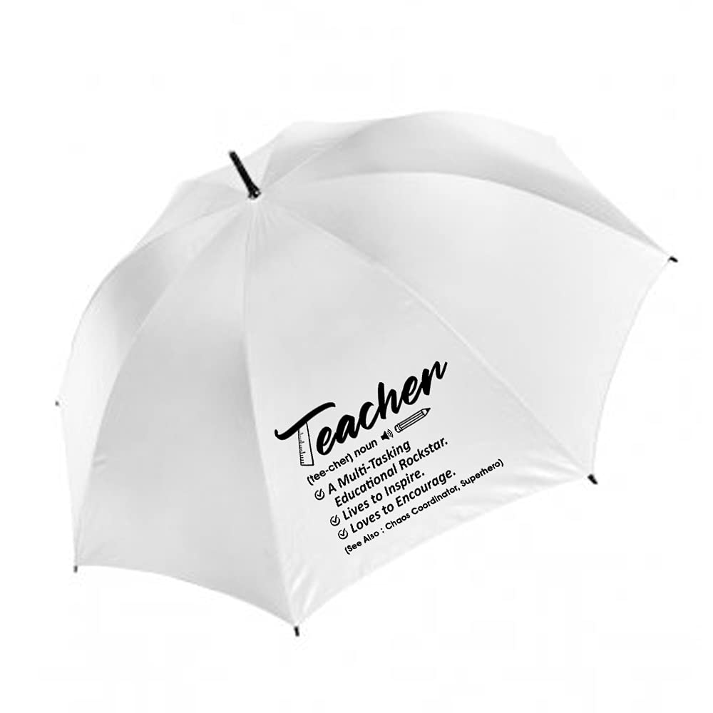 Getagift Teacher noun Definition-a multitasking educational rockstar, Thanks Giving, Teacher Appreciation, end of Term, Retirement Gift, White Umbrella. (Storm Umbrella)