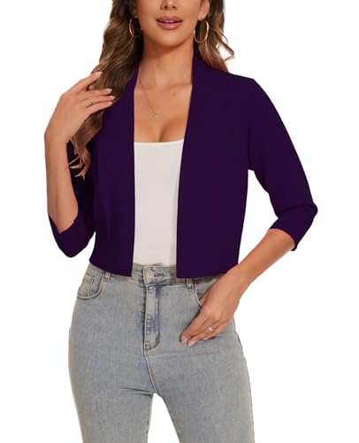 Image of Women 3 /4 Sleeve Cropped Cardigan Lightweight Casual Open Front Bolero Shrug Sweaters