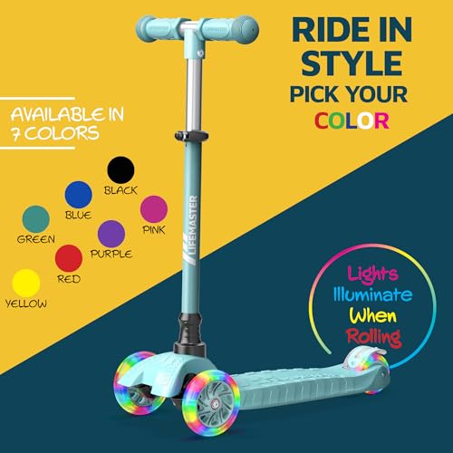 Lifemaster Kids Scooter – Children and Toddler 3 Wheel Kick Scooter – LED Wheel Lights Illuminate When Rolling– Adjustable Handlebar – Indoor and Outdoor Teal by Lifemaster - Image 8