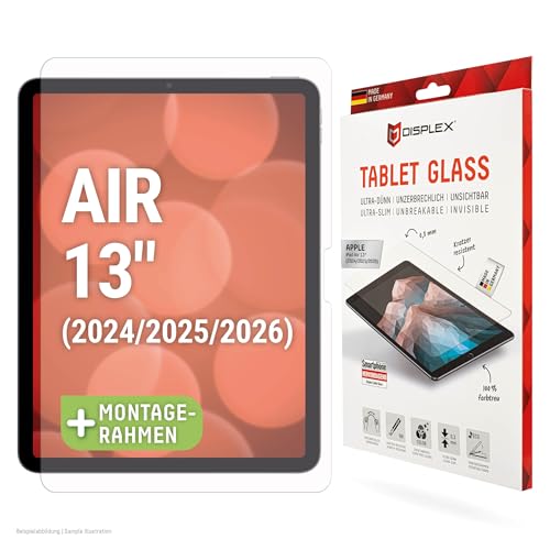 Displex Tablet Glass (9H, Hybridglasfolie) für Apple iPad Air 13'' (2024/2025/2026) kratzer-resistente Schutzfolie, hüllenfreundlich