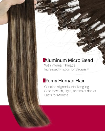 Image of Moresoo Micro Bead Hair Extensions Real Human Hair, Brown Blonde, 24 Inch
