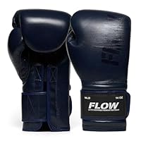 Flow Challenge Boxhandschuhe aus echtem Leder, Sparring und Training, Muay Thai, Kickboxen, MMA, Kampfsport, Herren und Damen - Dunkelblau - 12oz