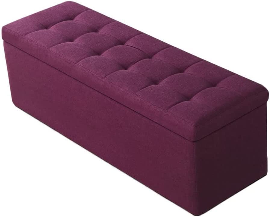 Pouf de rangement 40 cm en lin fin pliable avec couvercle amovible de 40L