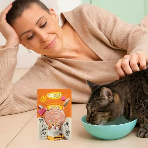 Image of PETS EMPIRE Moochie Tasty Wet Cat Food (85 g X 36 Pouches) Mousse with Salmon, Grain Free Cats Gravy Meal, No Artificial Flavours Kitten Food, Non-Vegetarian Cat Foods Pouch for Kittens