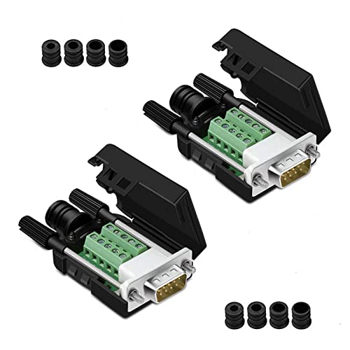 PENGLIN 2PCS DB9 Solderless Adapter RS232 D-SUB Serial to 9-pin Port Terminal Breakout Board Connector with Case Long Bolts Tail Pipe (2PCS Male)