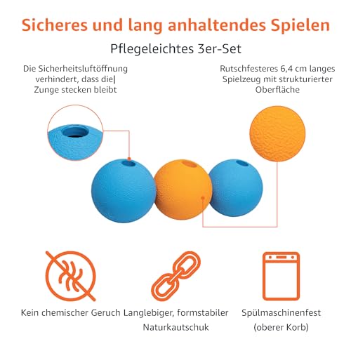 Amazon Basics Supreme Gummibälle zum Spielen für Hunde, 6.35 cm (3 Stück), Blau, Orange – Bild 3