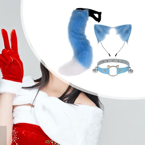 Oreilles et queue de chat cosplay bleu blanc pour costume scène - 7