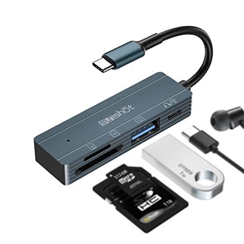 Lector de Tarjetas SD USB C 4 en 1, Adaptador Micro USB C OTG con Lector de Tarjetas SD/TF/USB OTG/TypeC Audio y Puerto de Extensión de Transferencia de Datos, Compatible con MacBook Air Pro M1 Air.