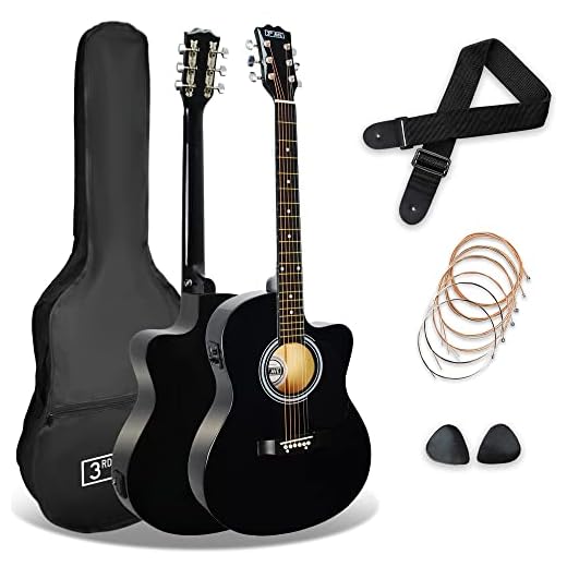 3rd Avenue Pack de guitarra electroacústica con cortadura de tamaño estándar 4/4 para principiantes de 3rd Avenue, afinador y ecualizador integrados, Negro