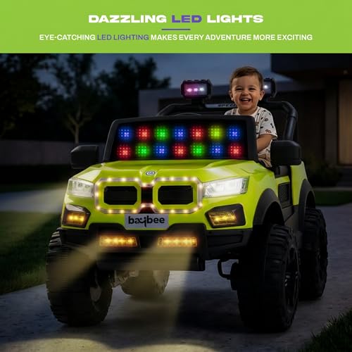 Image of Baybee RogueX Battery Operated Jeep for Kids with Parental Control | Baby Ride On Electric Car with RGB Lights, Music & Swing Mode | Rechargeable Battery Car for Kids 2 to 6 Years (Florescent Green)