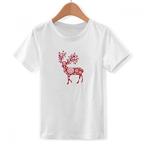 T-Shirt Blanc pour Les Garcon DIYthinker Flocon Cerf Rouge Ras Cou - 2