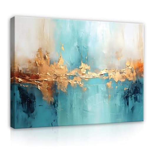 WallArena - Images sur toile - Art abstrait - Cuisine - Or bleu - 100 x 75 cm - Image sur toile - Tableau mural XXL grand format mural pour salon, chambre à coucher, salon