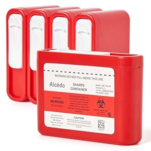 Alcedo Portable Sharps Container for Travel and Home Use (5-Pack), Small 0.1L Container for Diabetes Insulin Pen Needle Disposal, Biohazard Syringe Mini Container, Medical Grade