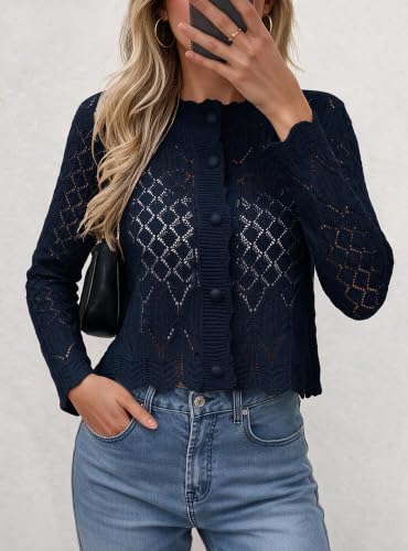 Simplefun Crop Cardigan For Women Lightweight Crochet Sweaters Office Wear - image 2