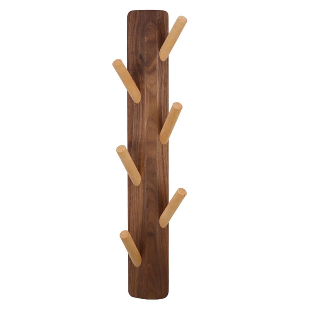 ZHOUXIAO Solid Wood Vertical Coat Rack Wall Mount,Branch Shape Coat Hooks Hanger brown1