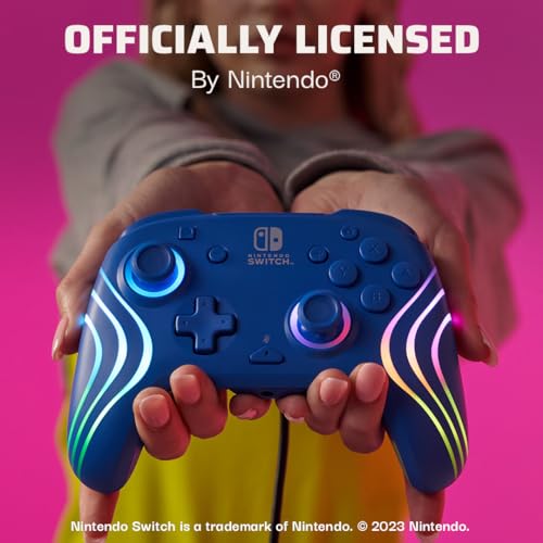 PDP Afterglow Wave Wired RGB Gaming Controller - Officially Licensed for Nintendo Switch, Switch Lite & Switch - OLED Model, Nintendo Switch 2, Customizable Lighting, RBG - Blue by PDP - Image 2