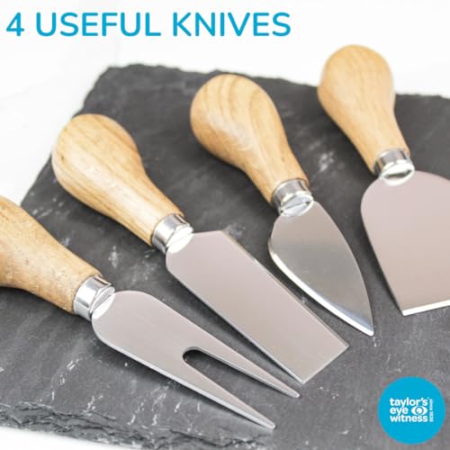 4 Piece Cheese Knife Set & Slate Board - Stylish Cheese Knives Gift Set With Useful Slate Board With Stag Design. Oak Wood Handles & Classic Polished Stainless Steel Blades. 10 Year Guarantee. - Image 8