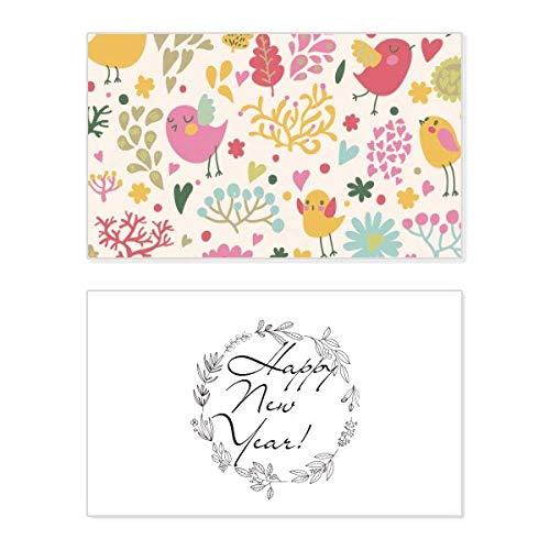 Tarjeta de Año Nuevo conmemorativa con pintura fina de pájaro y flores