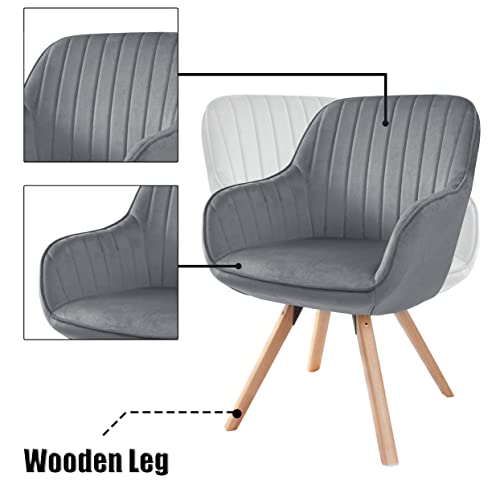 Kithkasa Mid Century Modern Desk Chair No Wheels Swivel Accent Home Office Chair With Wood Legs For Living Room, Grey Velvet #TOP2
